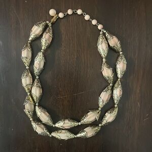 Vintage Unique Pink & Gold Plastic Beaded Two-strand Choker Made in West Germany